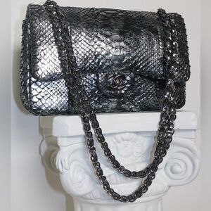 Chanel metallic blue & silver bag